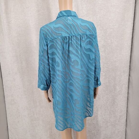 a la carte Blue Burn Out Sheer Zebra Pattern Tunic Adjustable Sleeves - Picture 5 of 12